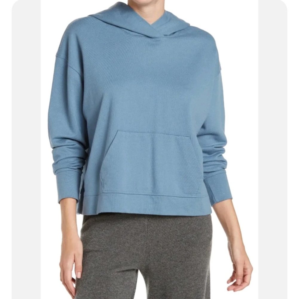 NWT James Perse Relaxed Cropped Hoodie Pullover Sweater Blue